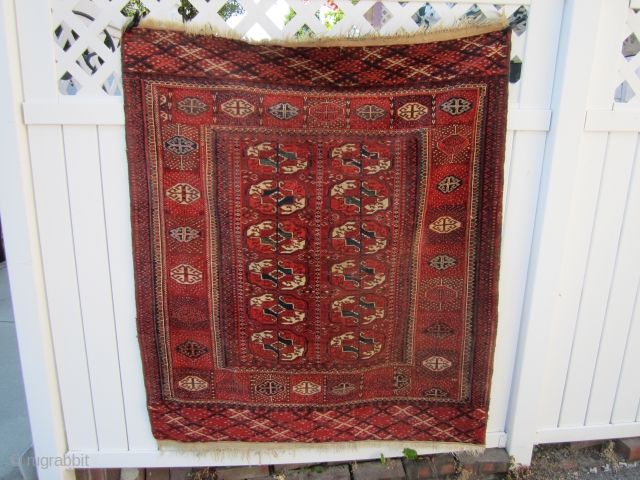 beautiful vintage (SOLD SOLD THANKS) turkoman tekke rug full pile no worn spot collector piece excellent wool quality measures 4' 3" x 4' 10" great colors and design.SOLD THANKS    