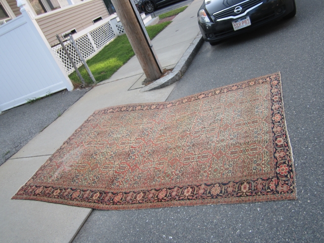 Rare estate find antique 1880 farahan sarouk rug measuring 6' 10" x 9' 10" even dense low pile  all around both ends are missing a row or two has dry foundation  ...