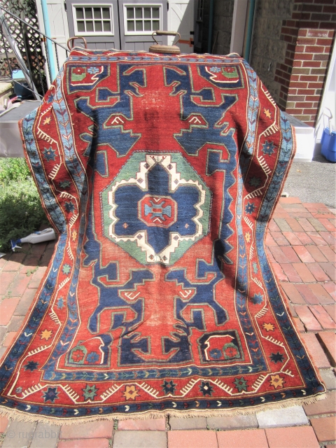 kazak rug 1890 4' 10" x 7' all natural colors original sides and ends excellent all there some low pile in the middle clean ready to go.

SOLDDDDDDDDDDDDDDDDDDD      