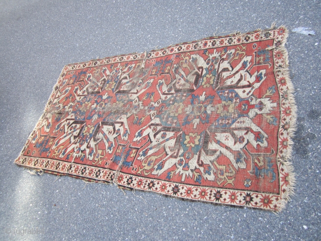 antique eagle kazak 3' 9" x 6' 10" in poor condition fragment nice design 185.00 plus shipping SOLD THANKS              