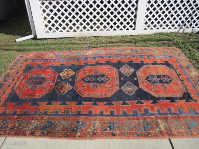 antique arminian kazak rug measuring 6' 3" x 9' 10" solid beautiful rug great even pile bounded at all 4 sides 3 reinforced tape in the back they are not a repair  ...