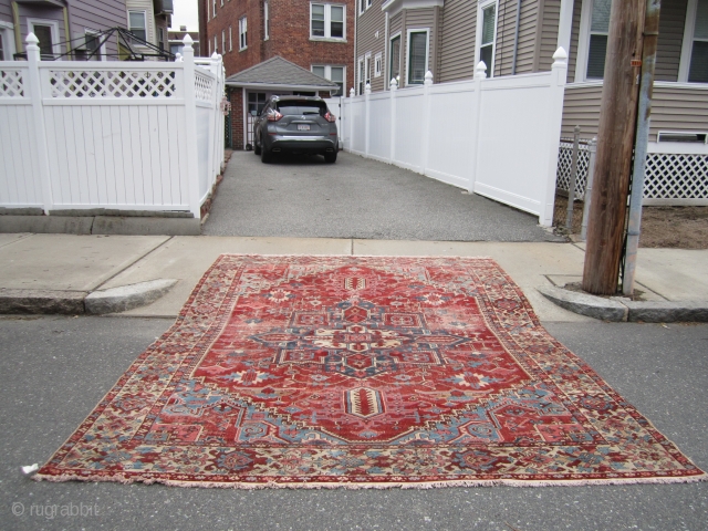 antique serapi heriz rug 9' 7" x 12' 7" worn condition with repair and patch beautiful colors solid rug no dry rot clean no pets and no smoke real deal.
SOLDDDDDDDDDDDDDDDDDDDDDDDDDDDDDDDDDDDDDD   