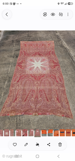 Antique French long shawl, jacquard woven wool, France, late 19thC, pink, rose, beige, sturdy and could still be worn, small holes, small stains, sides are not straight, the approximate size is 52  ...