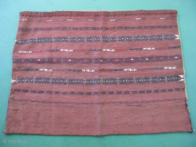 Antique Turkoman Chuval, large tribal storage bag, Tekke People, Turkmenistan, Central Asia, hand woven wool and cotton, flat weave, no pile, stains on the face but no holes, stains and holes to  ...