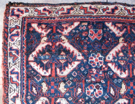 Khamseh bag face, S.W. Persian, early 20thC, stylized animal and tree border, hand knotted wool, general good condition, size 27in x 34in, #1812
          