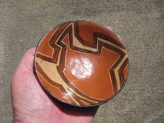 Vintage Mucahua pottery bowl for Chi Cha drink, Quichua Indians, ( Kichwa Indians ), Ecuador, Amazon Rainforest, fine line hand painting, lacquered with tree resin, I bought this from a woman she  ...