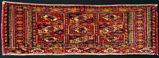 Antique Turkmen - Yomud Torba full pile survived in great condition. Natural colors from vegetable dyes. Amazing shiny soft fine wool pile. Tribal sign “Gul” motifs cover. Fairly in good condition. Size  ...
