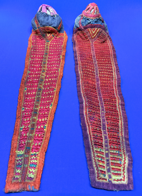 Pakistan Swat Vallet ethnic tribal silk embroidered long tail hats. Size : Length of both - 31.5'' X ''80 cm. turkmansilver@gmail.com.            