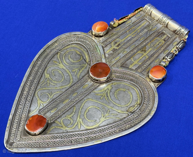 Antique Turkmen silver asyk pendant. (11.5'' x 6.5'') x (''29 cm x 17 cm'') Weight : 463 gr. turkmansilver@gmail.com.