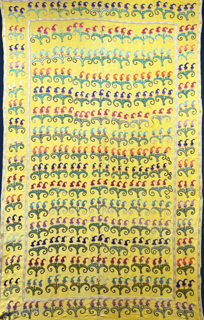 Antique Uzbekistan - Samarkand silk embroidered suzani. Size - 77.5'' x 48.5'' - ''197 cm x 123 cm'' turkmansilver@gmail.com.