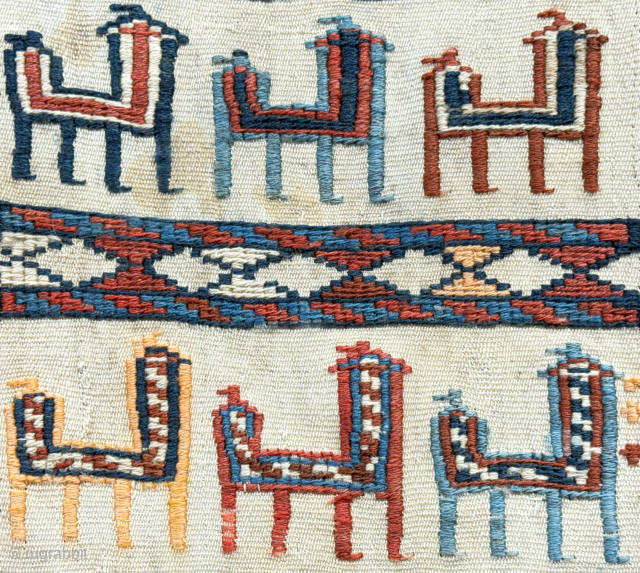 Azerbaijan Kazak Small Animals Kilim Fragment. Sumak weave with natural colors and traditional motifs. Circa - 1900 - 1920s. İt is in good condition. turkmansilver@gmail.com.