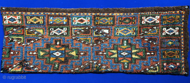 Kyrgyzstan full pile wool fragment rug. Circa - 19th cent. Size : 50'' x 17.5'' - ''127 cm x 45 cm'' turkmansilver@gmail.com.           
