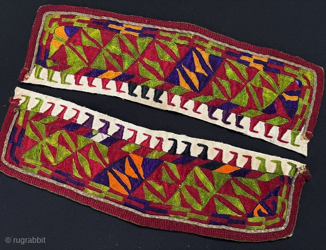 A pair of Ethnic Turkmen Silk Embroidered Armband. Circa - 1900 Good Condition Size - Size - ''31 cm x 9 cm''  Thank you for visiting my Rugrabbit store.   