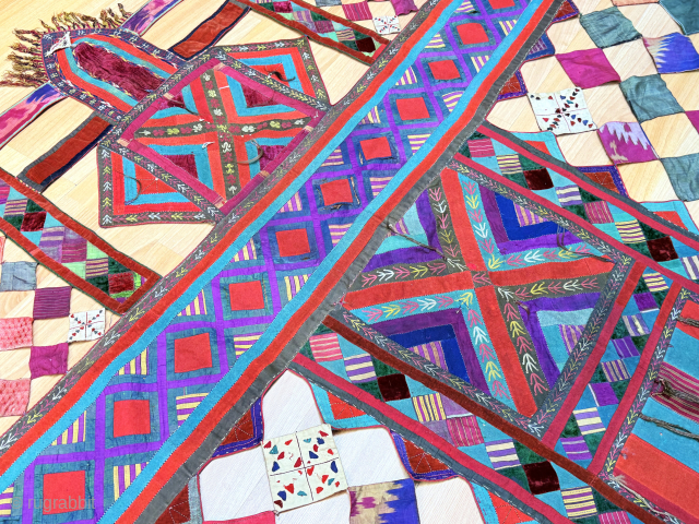 Antique Turkmen ceremonial camel wedding fragment. Size : (82.5'' x 82.5'') - (''210 cm x 210 cm''). turkmansilver@gmail.com.               