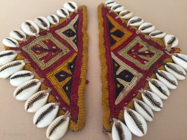 Central - Asian Turkmen pair of Lakai talismanic embroidery silk amulets. Circa - 1900 Size - 9 cm x 18 cm Thank you for visiting my Rugrabbit store .    