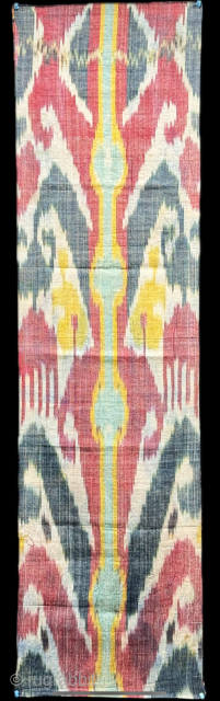 Antique Uzbekistan silk ikat fragment. Amazing saturated colors from natural dyes. Size - 50.5'' x 13.5'' - ''128 cm x 35 cm'' turkmansilver@gmail.com.          