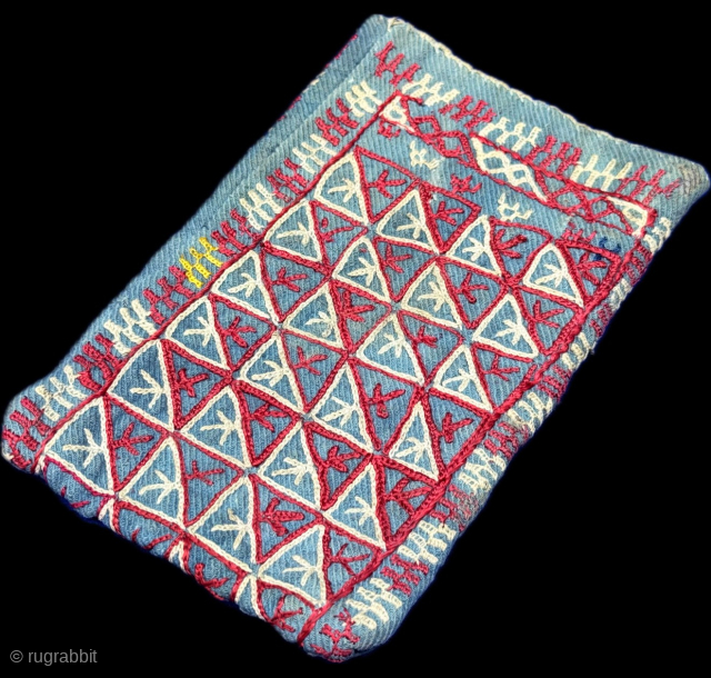 Antique Turkmen - Chodor silk embroidered double sided pouch. Size - 8'' x 5'' - ''20 cm x 12.5 cm'' turkmansilver@gmail.com.            