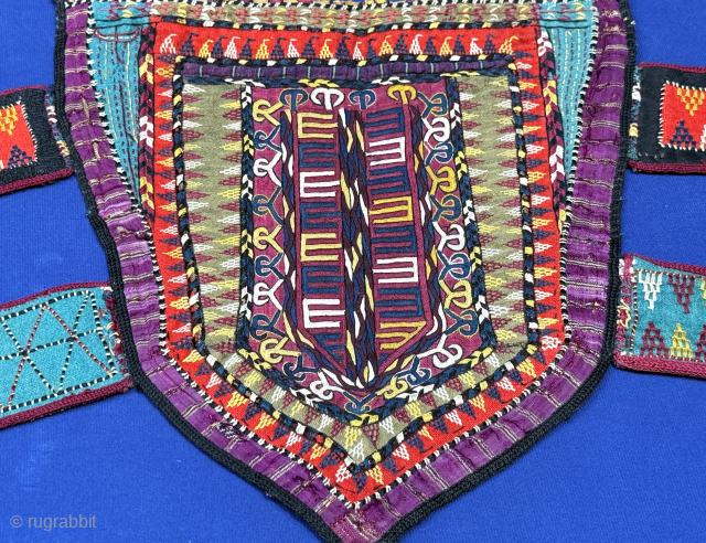 Turkmen - Tekke Silk Embroidered Camel Headwear Fragment. 11'' x 10.5'' - ''28.5 cm x 27 cm without edge pieces. Edge pieces : 6.5'' x 2.5'' - ''16 cm x 6 cm''  ...