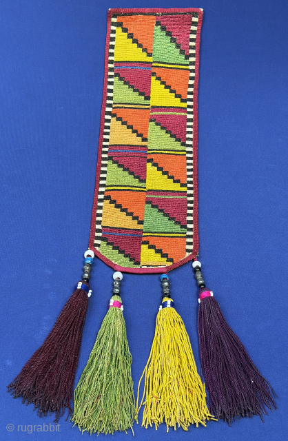 Afghanistan Antique Lakai Silk Embroidered Wall Hanging Decoration. Good Lakai cross stitched embroidered. Lower part has glass beaded silver decoration combined with long tassels. Lined with printed Russian cotton. Circa - 1900  ...