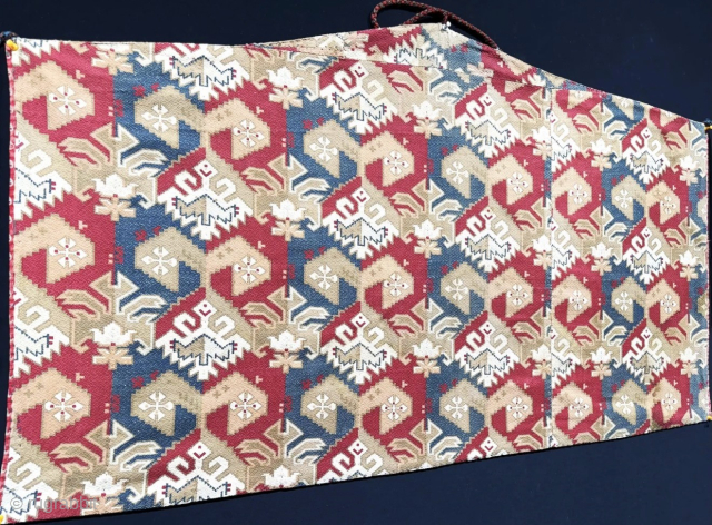 Antique Turkmen - Yomud Asmalyk Wedding Trapping. Very fine wool printed with natural colors. Hand loomed printed cotton backing. Fairly in good condition. Size - 46'' x 27'' - ''117 cm x ...