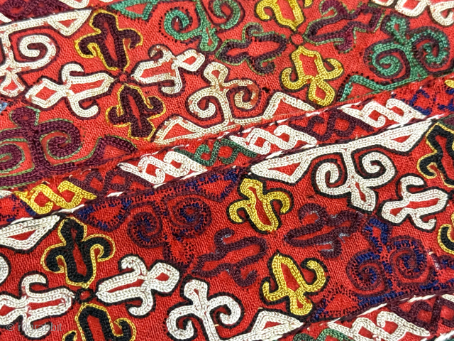 Turkmen Chodor silk embroidered fragments. Circa - 1900 or earlier. Size : (13.5'' x 3'') - (''34.5 cm x 8 cm''). turkmansilver@gmail.com.
