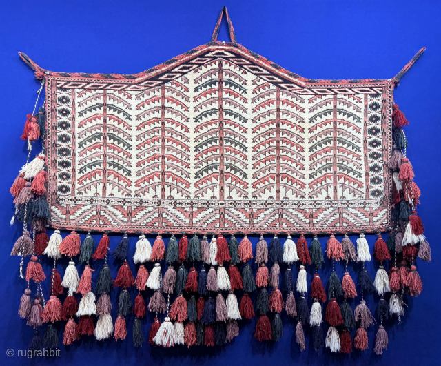 Turkmen - Yomud Ceremonial Asmalyk Trapping. 20th century. Size - (49'' x 27.5'') x (''125 cm x 70 cm'') without tassels - Tassels : (''16 x 40 cm''). turkmansilver@gmail.com.
