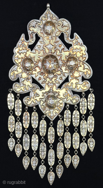 Kazakhstan silver pendant with dangles. It is in great condition. Size : (13.5'' x 5.5'') x (''34 cm x 14.5 cm'') x Weight : 373 gr. turkmansilver@gmail.com.