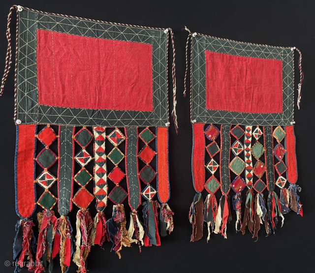 Antique Turkmen - Yomud Talismanic Patchwork Trappings & Hangings. Russian printed cottons and some embroidered sections. It is backed with printed and red plain cotton. It is in good condition. Size -  ...