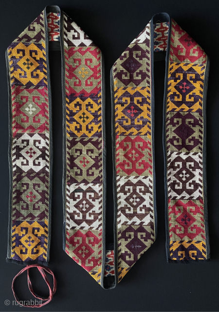 Uzbekistan Lakai silk cross stitch embroidered long band. A fine cross stitch embroidery used with different designs. It must be used for ceremonial use and decoration otherwise it would not survive in  ...