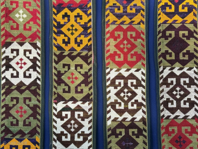 Uzbekistan Lakai silk cross stitch embroidered long band. It has Russian printed cotton backing. It is in good condition. Size - ''205 cm x 8 cm'' turkmansilver@gmail.com.      