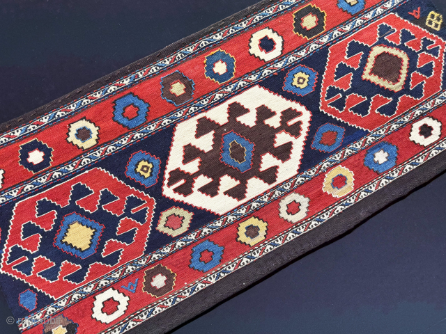 Antique Caucasus Azerbaijan Tribal bedding bag kilim side panel. Very saturated natural colors. Size - 41.5'' x 21'' - ''105 cm x 53 cm'' turkmansilver@gmail.com.        