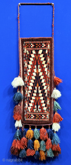 Antique Turkmen - Yomud Pile Spindle Bag & İğsalyk. Finely woven with great wool and colors. Size - ''50 cm x 20 cm'' without tassels - Tassels : 20 cm - Lenght  ...