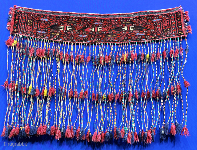Antique Turkmen - Saryk talismanic trapping & hanging. Pile top and long silk tassels. A great trapping survived with full pile. Size - 25'' x 4'' x 14'' - ''63 cm x  ...
