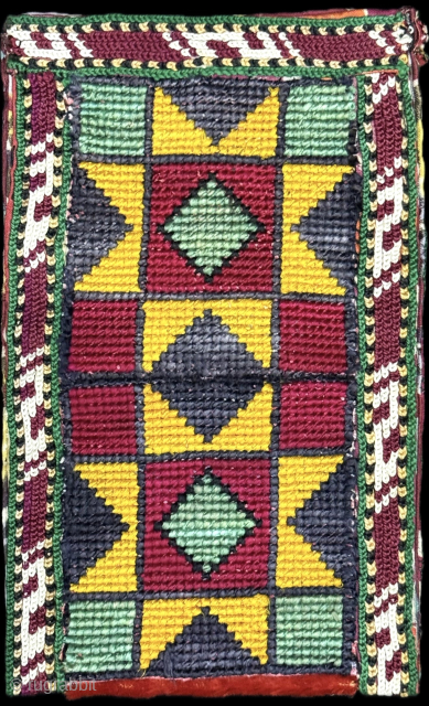 Uzbekistan silk embroidered double sided pouch & bag. Lined with Russian printed cotton. It is fairly in good condition. Size : Height : (7'' x 17.5 cm'') x Width : (4'' x ...