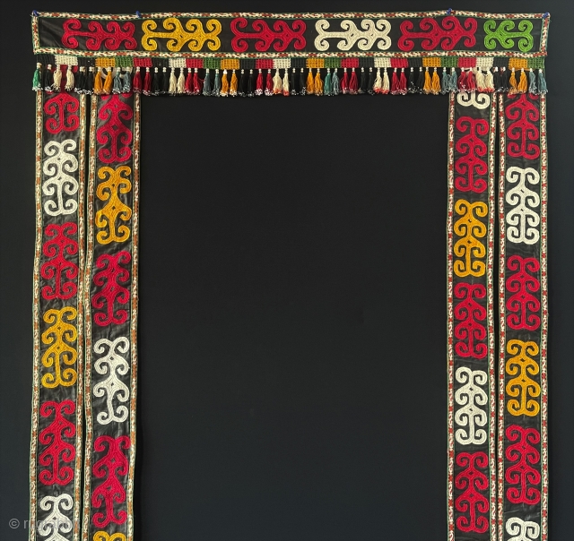 Uzbekistan Lakai Tribal Silk Embroidered Door Frame Very Fine Condition. They hang it on the bride and groom's door in Uzbek weddings made on very good workmanship. Size - ''111 cm x  ...