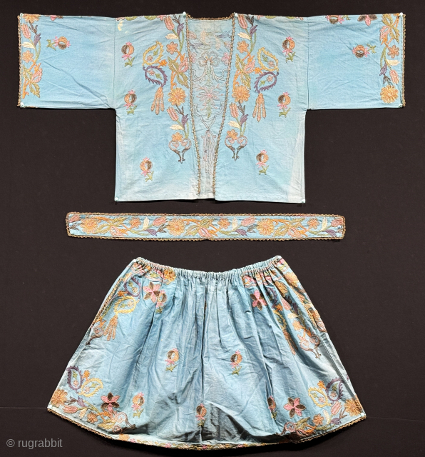 Syria Aleppo Ottoman style ceremonial child outfir. Silk and soft metallic embroidery with Ottoman motifs. Circa - 1900 or earlier.             