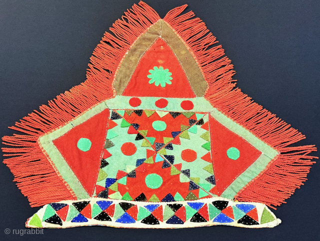 Turkmen - Yomud ceremonial patchwork camel trapping fragment. Size - 16.5'' x 18.5'' - ''42 cm x 47 cm'' without tassels. turkmansilver@gmail.com.
           