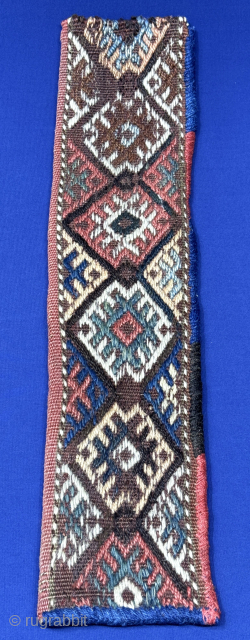 Antique Caucasian Tribal Scissor bag. All wool extra weft weave. All natural colors from vegetable dyes. Size : 20'' x 4.5'' - ''51 cm x 12 cm'' turkmansilver@gmail.com.     