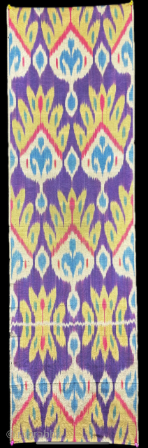 Tajikistan silk adras ikat fragment. Saturated natural colors form vegetable dyes. Size : 49.5'' x 14.5'' - ''125 cm x 37 cm'' turkmansilver@gmail.com.