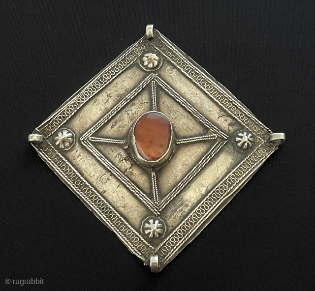 Central-Asian Turkmen - Ersary Tribal Silver Pendant with Carnelian & Belt Buckle Circa - 1900 Size - ''11.5 cm x 11.5 cm'' - Weight : 54.5 gr. Thank you for visiting my  ...