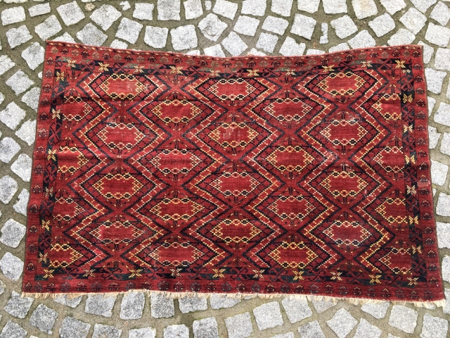 Antique Beshir Chuval 162 cm x 102 cm. Charming Turkmen weaving.                      