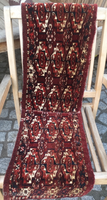 Nice Tekke Torba. All dyes good. Washed. Size 112 cm x 34 cm

Great and rare 15 Gul type. Similar to No. 45 from the Hoffmeister collection. See the book! Tsareva dated the  ...