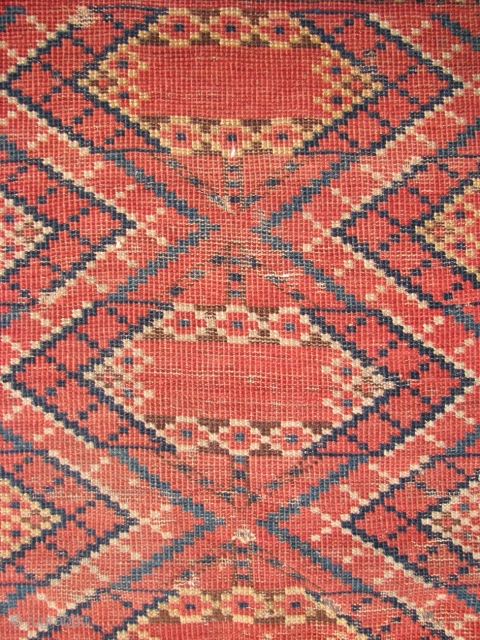 Turkmen Beshire Fragment, Wool, 32” x 37”, Late 19th Century
Ikat inspired design.
                     