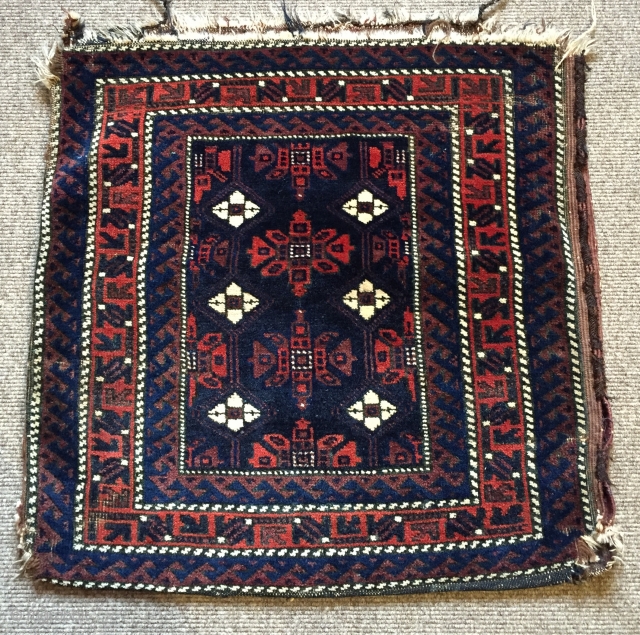 Antique Khorassan Baluch saddlebag with original back size 70 X 69 cm
All wool and natural dyes thick pile
               