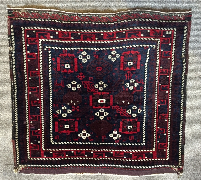 Antique Khorassan Baluch bag face only with outstanding colour and silk highlights size 73 X 71 cm
Velvety wool all natural dyes wool foundation very good condition 
      