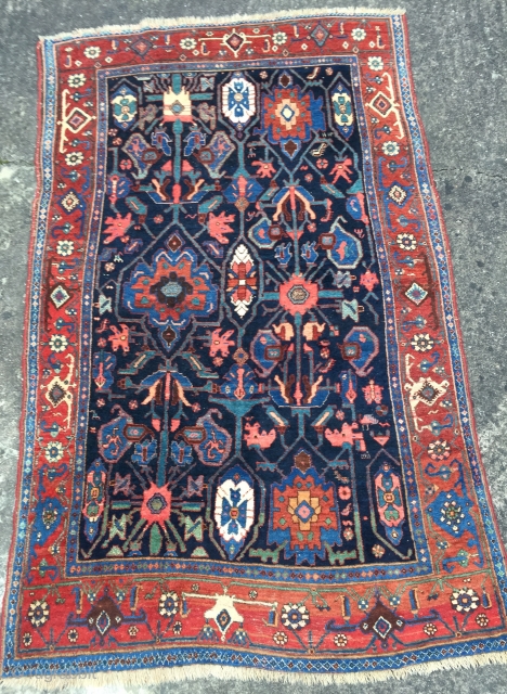Nice Bijar rug just in needs a clean size 225 X 133. All wool, colours all seem natural small amount old repair to bottom border (see detail ) half guard missing at  ...