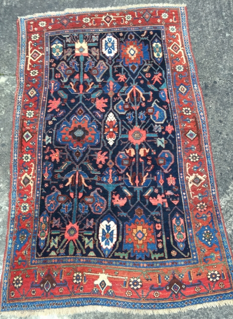 Nice Bijar rug just in needs a clean size 225 X 133. All wool, colours all seem natural small amount old repair to bottom border (see detail ) half guard missing at  ...