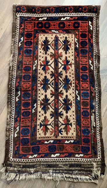 Love this antique Baluch balisht with tree design.   Seems older and finer than most to me.  Super soft camel wool ground all wool natural dyes original back size 76  ...