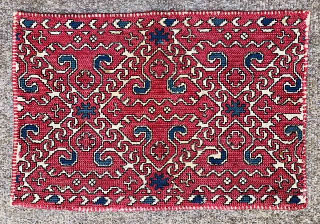 Unusual antique embroidery probably Balkan. Complete piece has been cleaned and backed
Size 50 x 32 cm                