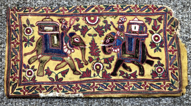Lovely antique Indian Jain embroidered book cover with elephants
Size 29 x 15 cm                    